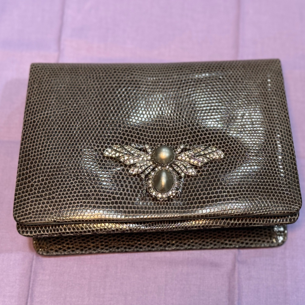 Silver Clutch with Bee Embellishment